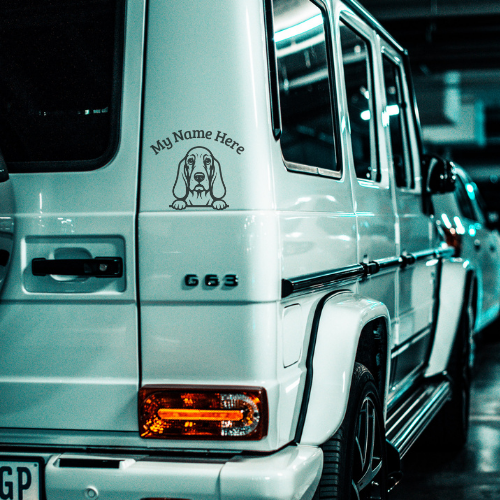 Basset Hound Sticker with Name | Personalized Vinyl Dog Decal for Car, Laptop or Window