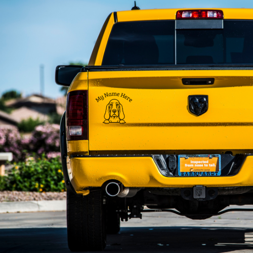 Basset Hound Sticker with Name | Personalized Vinyl Dog Decal for Car, Laptop or Window