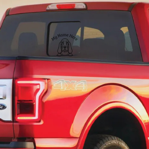 Basset Hound Sticker with Name | Personalized Vinyl Dog Decal for Car, Laptop or Window