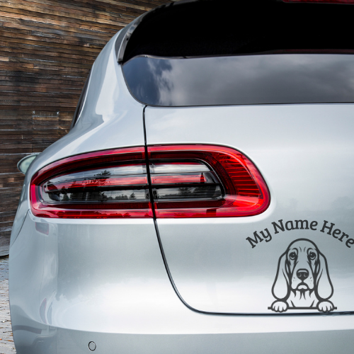 Basset Hound Sticker with Name | Personalized Vinyl Dog Decal for Car, Laptop or Window